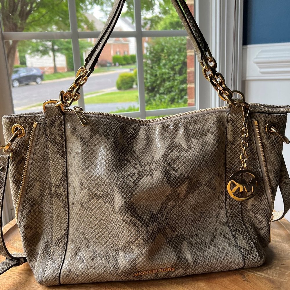 *New* Michael Kors Python Leather, Cross Body Cha… - image 1